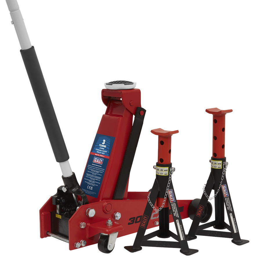 3 tonne trolley jack with axle stands for workshop vehicle lifting