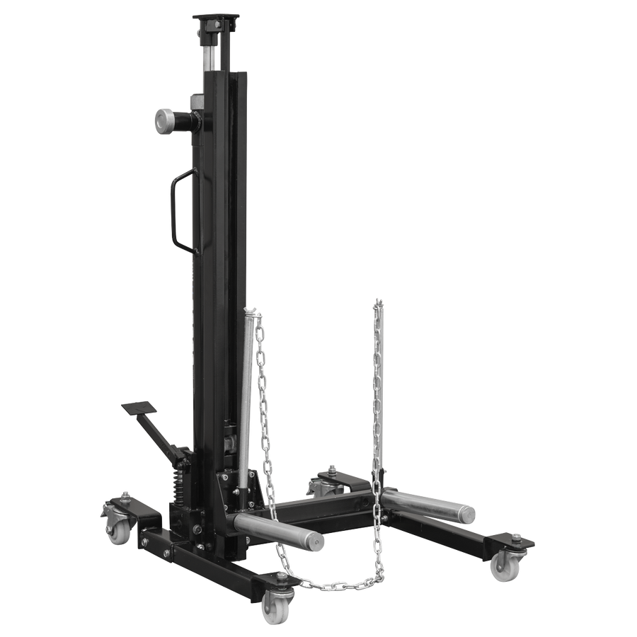 Hydraulic wheel removal and lifter trolley for tyre service bays