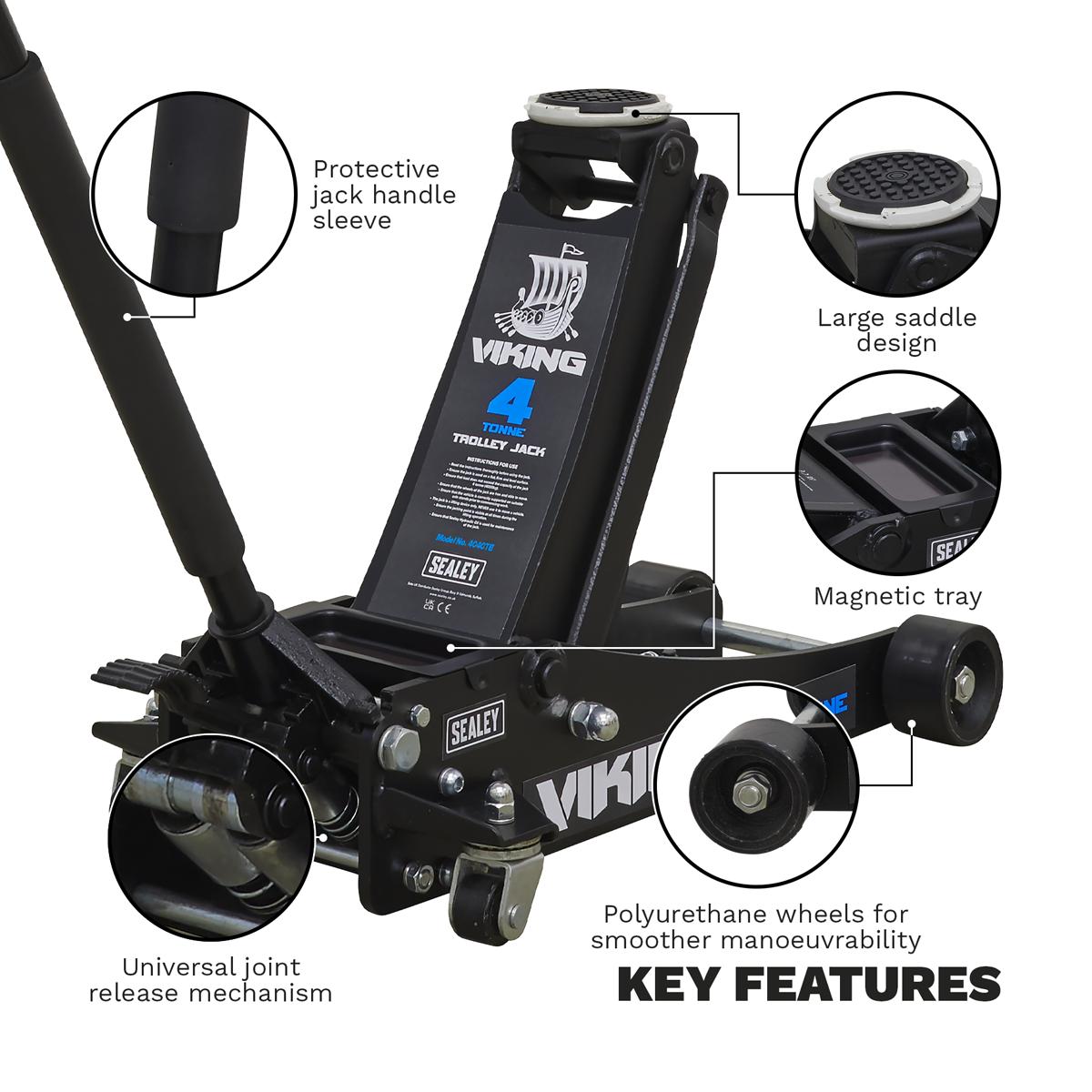 Viking Low Entry Trolley Jack with Rocket Lift, 4 Tonne, Black (4040TB) (Factory Refurbished B)