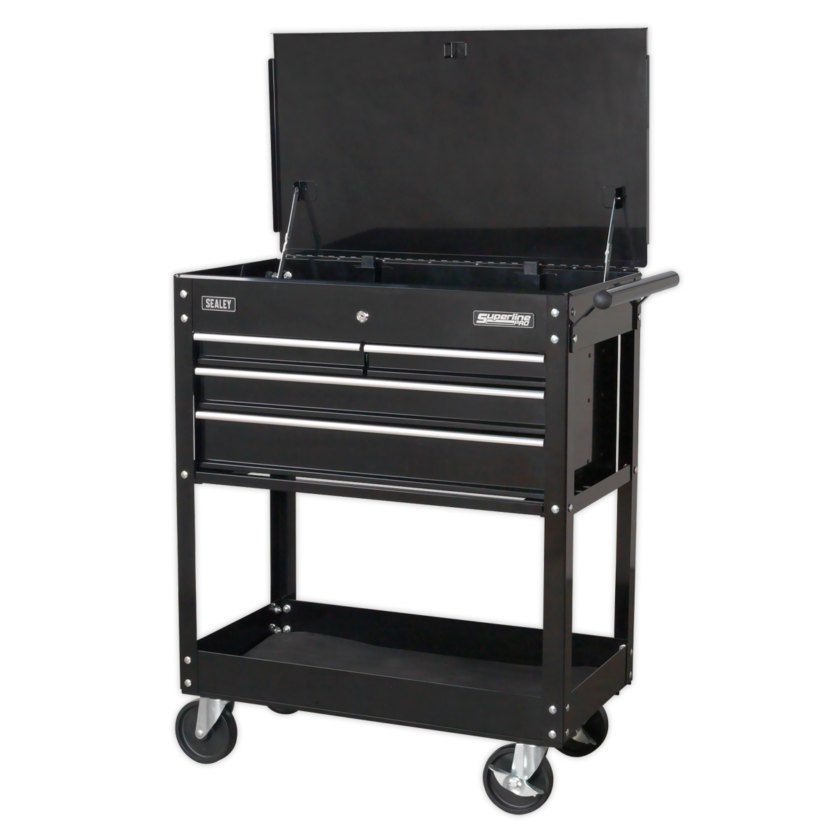 Superline PRO® Heavy-Duty Mobile Tool & Parts Trolley, 4 Drawer, Black (AP850MB) (Factory Refurbished C)