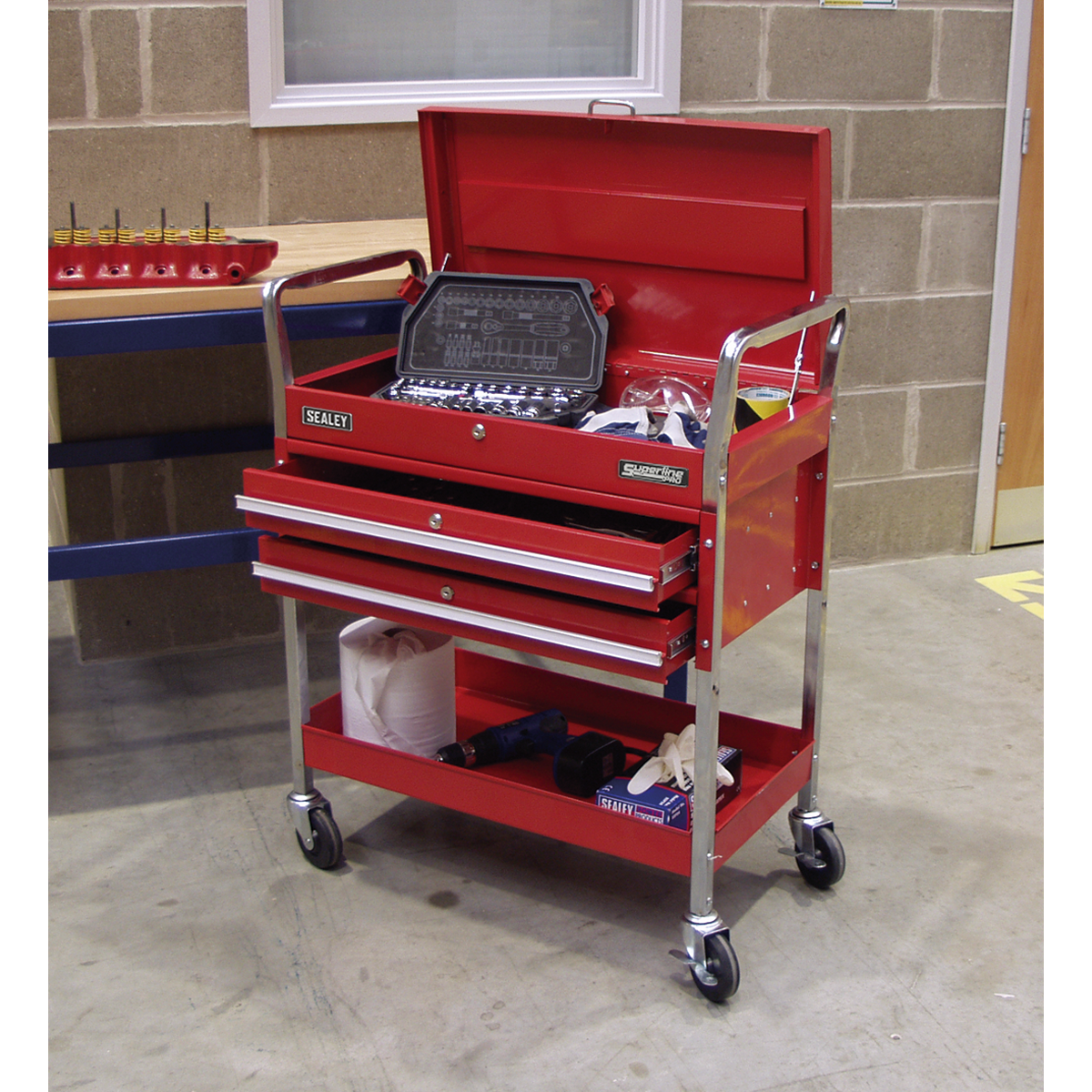 Superline PRO® Heavy-Duty Trolley with Lockable Top, 2 Drawer, 2-Level (CX1042D) (Factory Refurbished B)