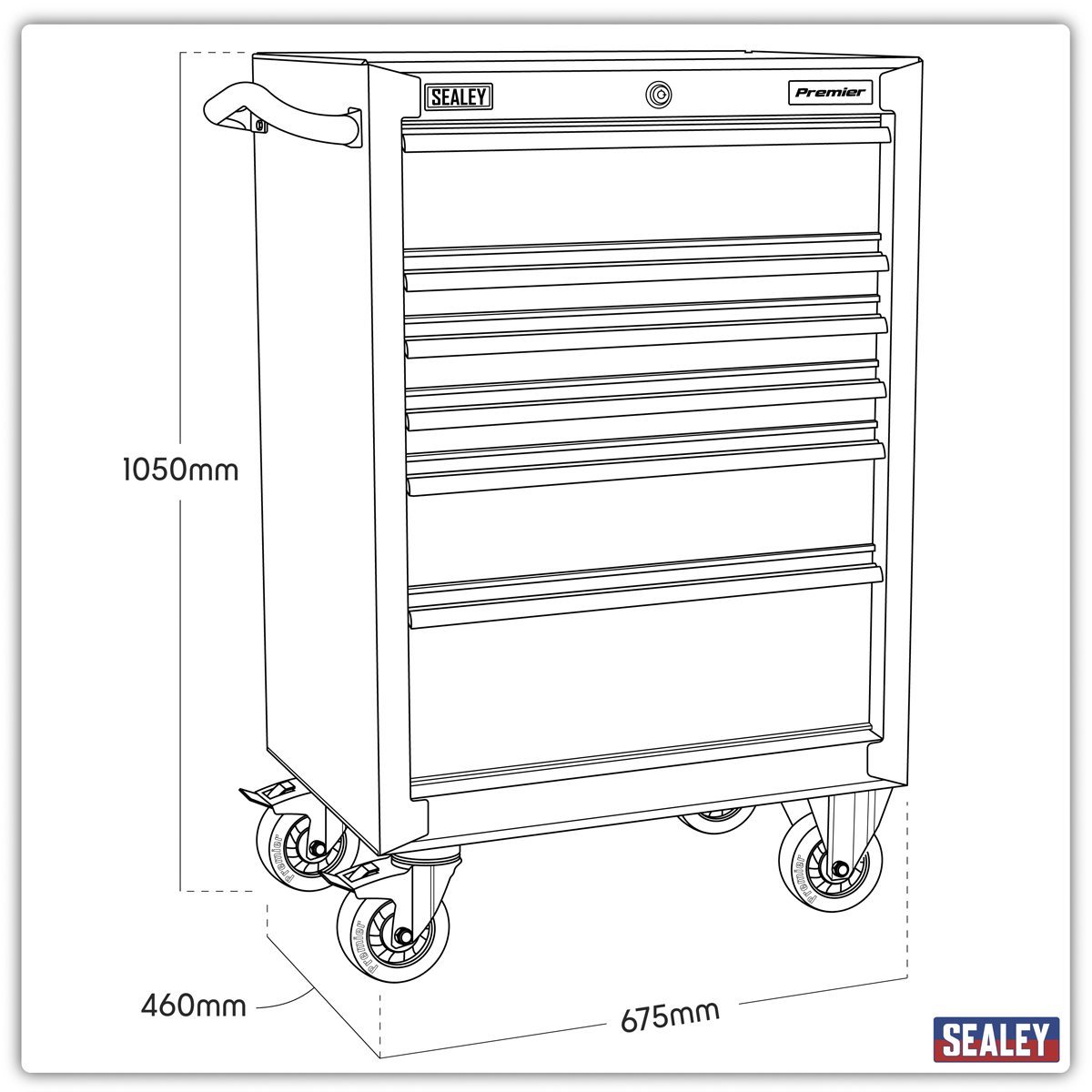 Premier™ Heavy-Duty Rollcab 675mm, 6 Drawer, Black (PTB67506) (Factory Refurbished B)