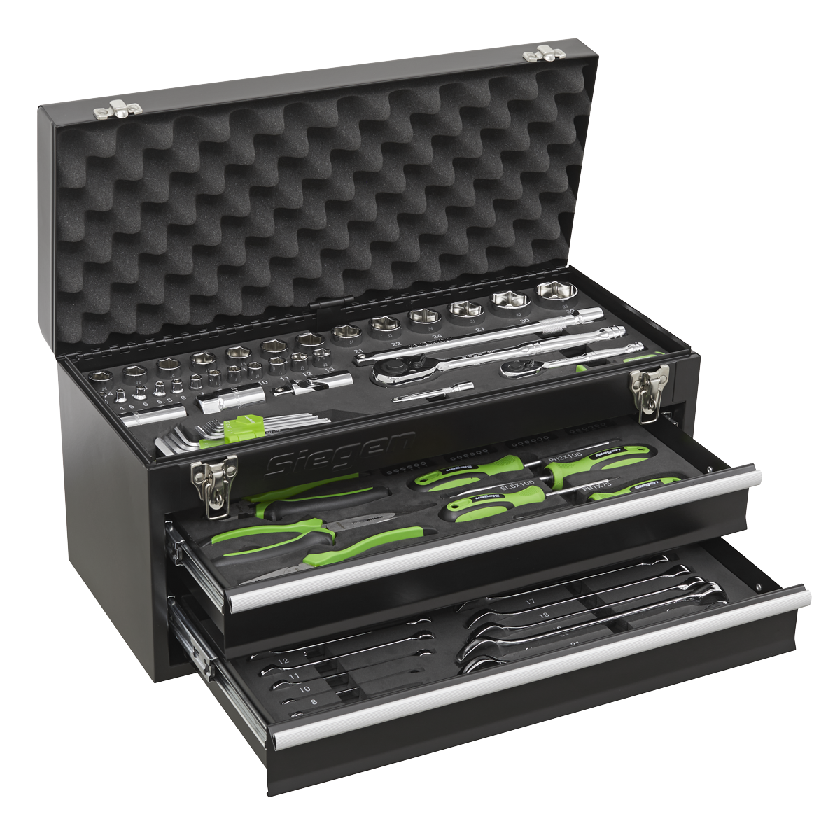 Siegen Portable Tool Chest with Tool Kit, 2 Drawer, Black (S01055) (Factory Refurbished A)