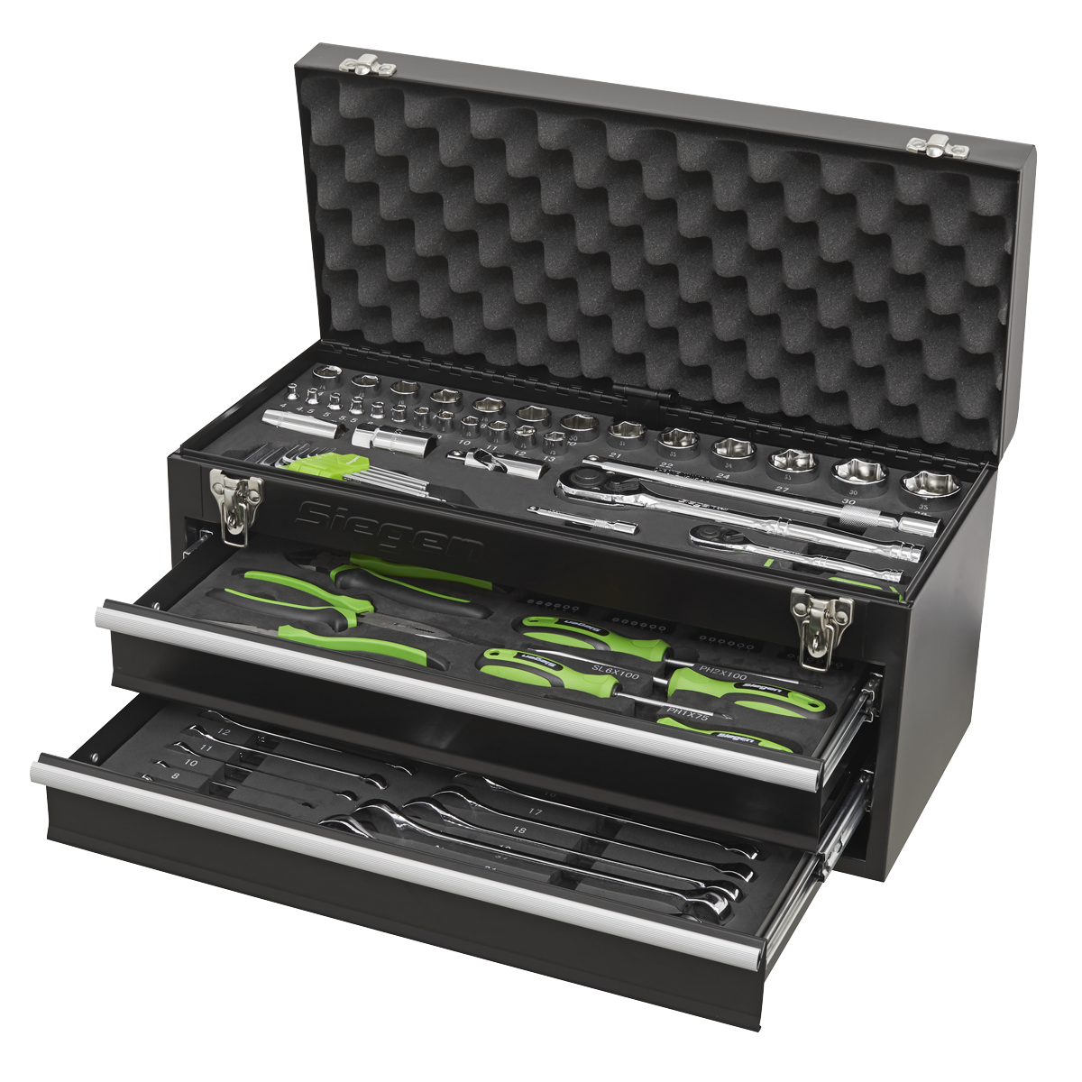Siegen Portable Tool Chest with Tool Kit, 2 Drawer, Black (S01055) (Factory Refurbished A)
