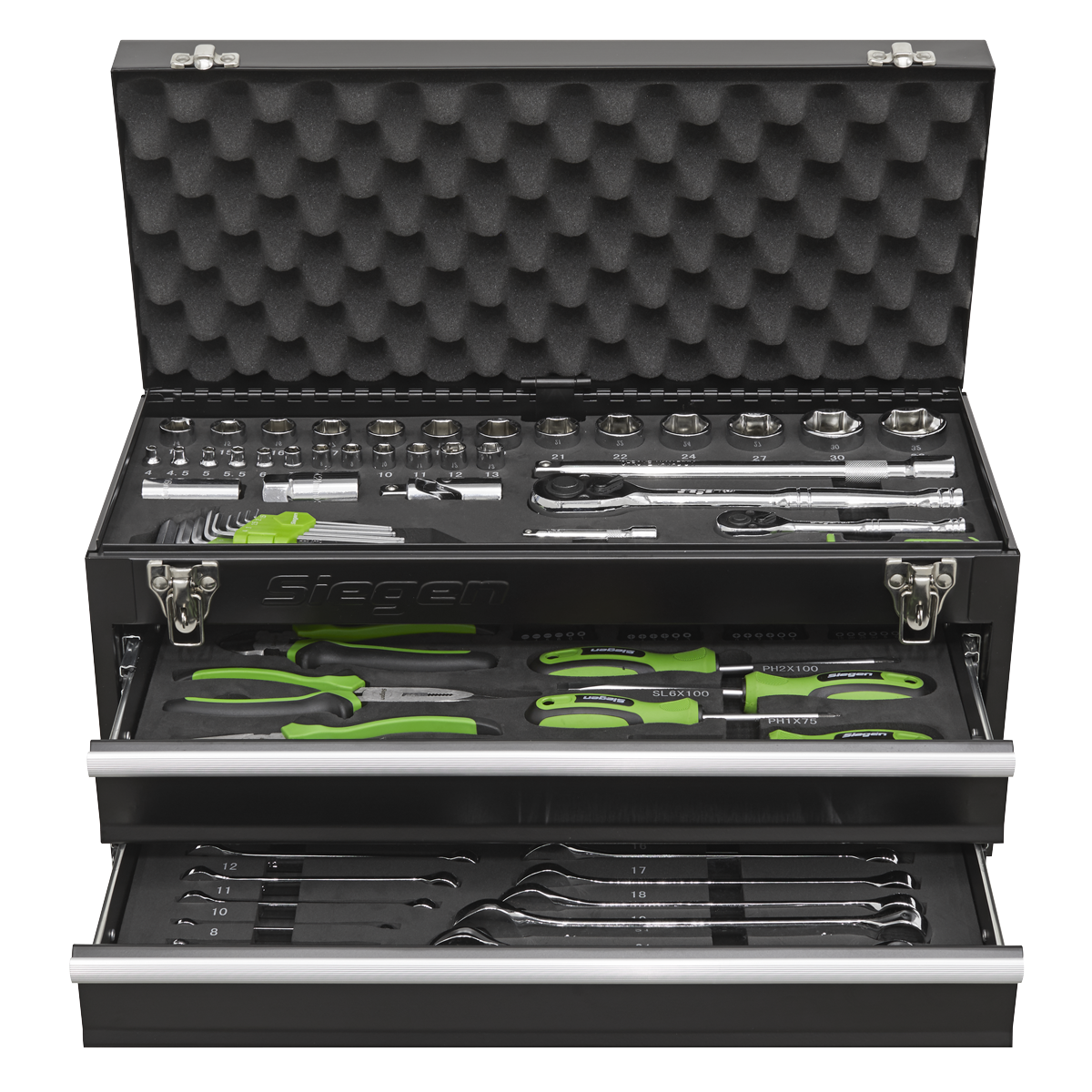 Siegen Portable Tool Chest with Tool Kit, 2 Drawer, Black (S01055) (Factory Refurbished A)