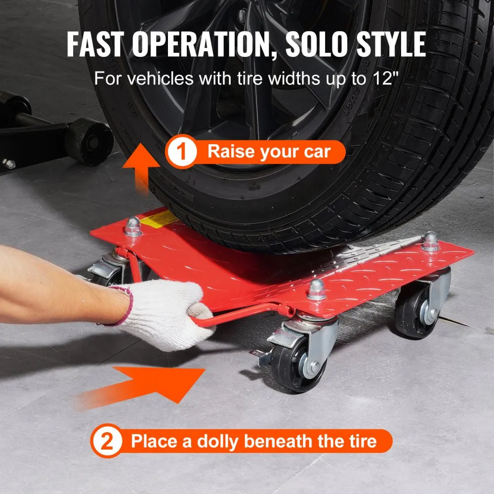 VEVOR Vehicle Positioning Dolly Set (4 PCS), 3.6-Ton Total Capacity, Steel Car Moving Dollies with Wheels, Vehicle Positioning and Maneuvering Aid for Cars, Trucks, Trailers, Motorcycles, and Boats, Red.