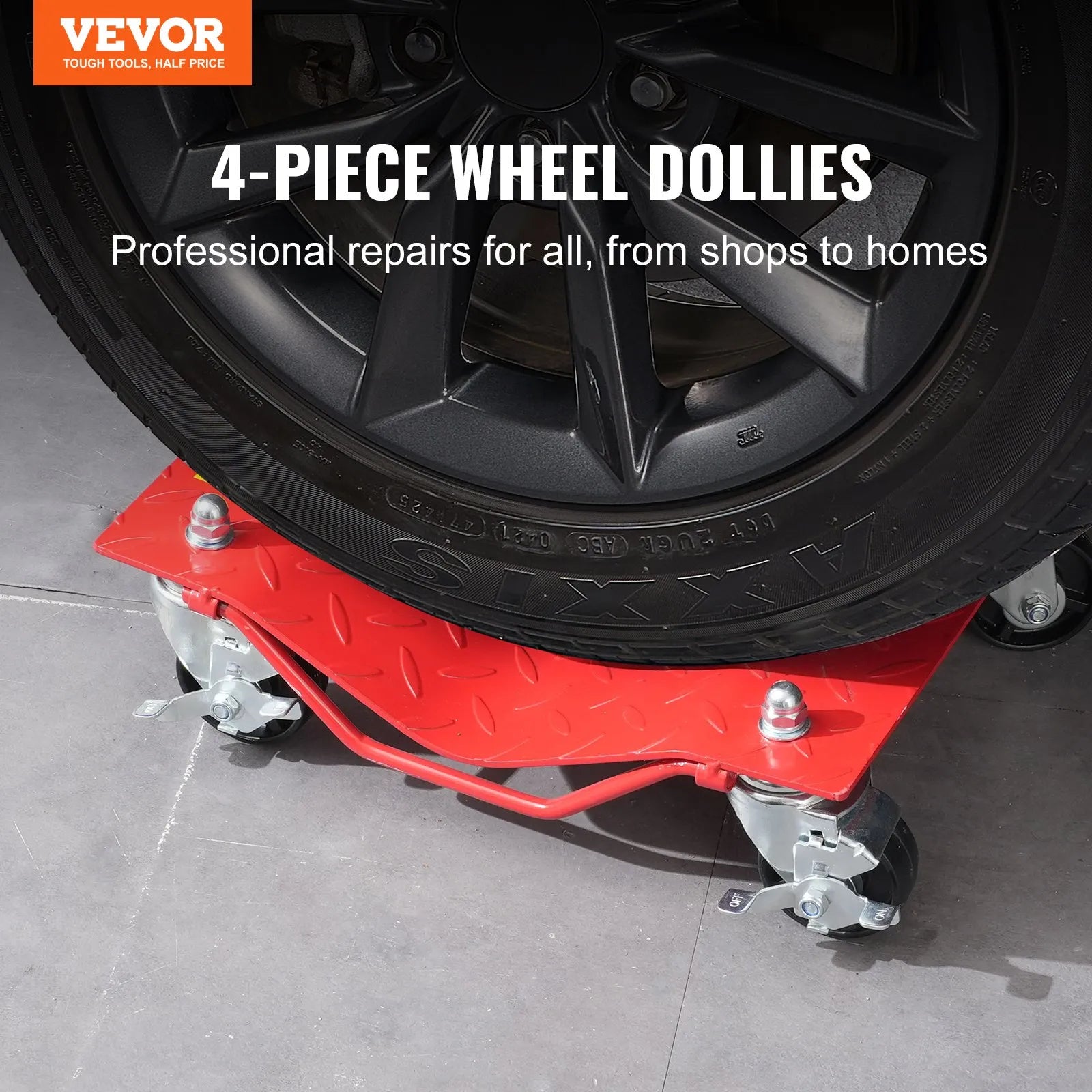 VEVOR Vehicle Positioning Dolly Set (4 PCS), 3.6-Ton Total Capacity, Steel Car Moving Dollies with Wheels, Vehicle Positioning and Maneuvering Aid for Cars, Trucks, Trailers, Motorcycles, and Boats, Red.