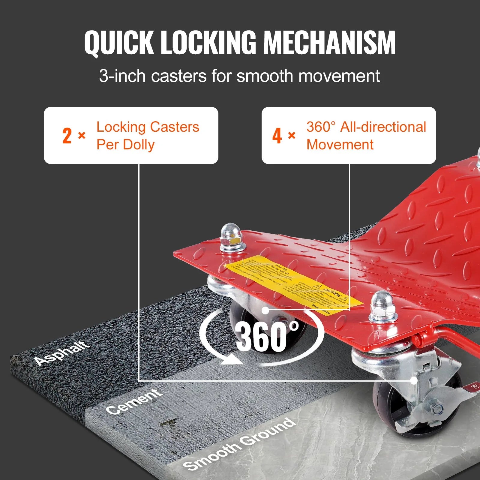 VEVOR Vehicle Positioning Dolly Set (4 PCS), 3.6-Ton Total Capacity, Steel Car Moving Dollies with Wheels, Vehicle Positioning and Maneuvering Aid for Cars, Trucks, Trailers, Motorcycles, and Boats, Red.