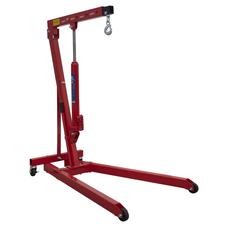 Low-profile folding engine crane for automotive workshop lifting