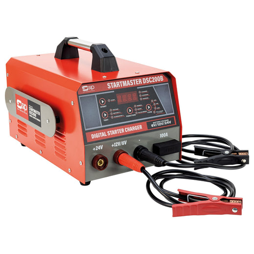Professional battery starter and charger for automotive workshops