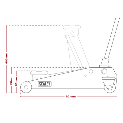Premier Low Profile Trolley Jack with Rocket Lift, 2.5 Tonne (2501LE) (Factory Refurbished C)
