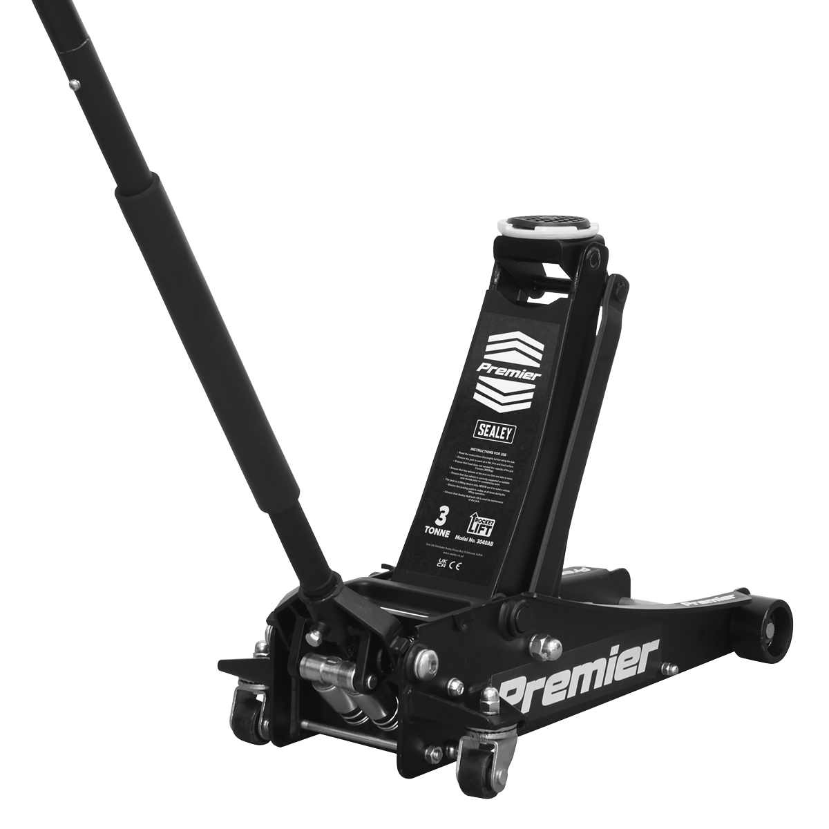 Premier Low Entry Trolley Jack with Rocket Lift, 3 Tonne, Black (3040AB) (Factory Refurbished C)