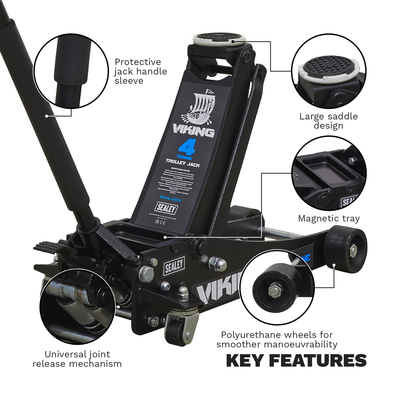 Viking Low Entry Trolley Jack with Rocket Lift, 4 Tonne, Black (4040TB) (Factory Refurbished B)