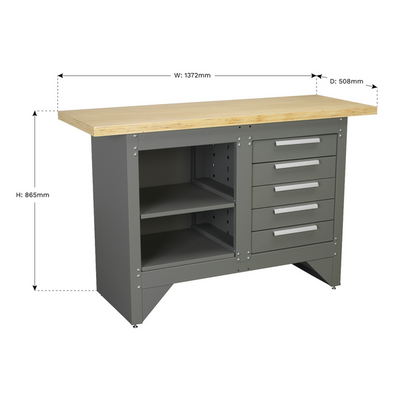 Heavy-Duty Workbench with 5 Drawers, 250kg Capacity (AP2030BB) (Factory Refurbished B)