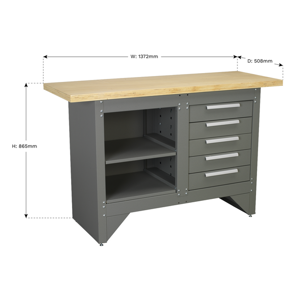 Heavy-Duty Workbench with 5 Drawers, 250kg Capacity (AP2030BB) (Factory Refurbished B)