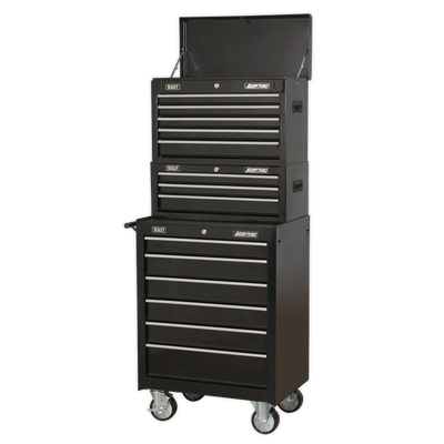 American PRO® Topchest, Mid-Box Chest & Rollcab Stack, 14 Drawer, Black (AP22BSTACK) (Factory Refurbished A)