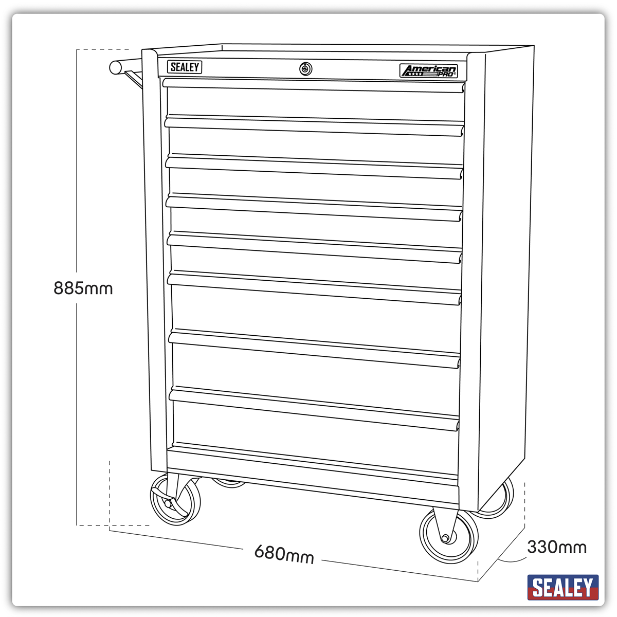 American PRO® Rollcab, 8 Drawer, Black/Grey (AP3508TB) (Factory Refurbished C)