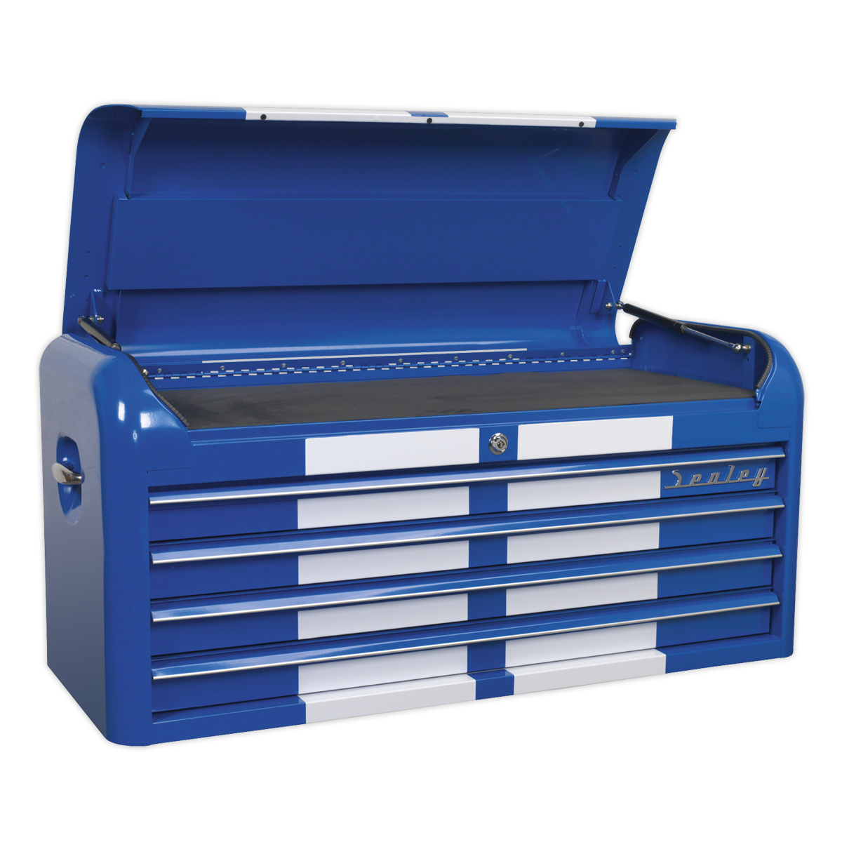 Premier™ Retro Style Wide Topchest, 4 Drawer, Blue with White Stripes (AP41104BWS) (Factory Refurbished B)