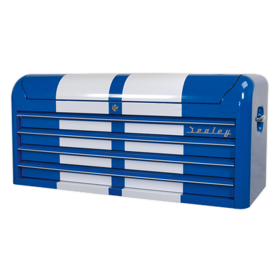 Premier™ Retro Style Wide Topchest, 4 Drawer, Blue with White Stripes (AP41104BWS) (Factory Refurbished B)