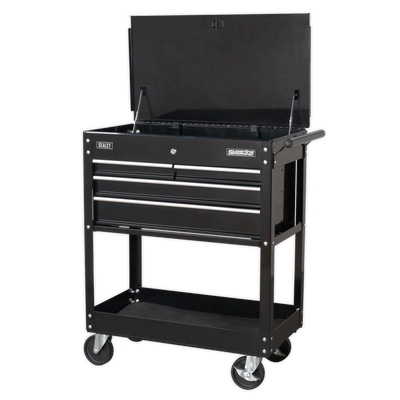 Superline PRO® Heavy-Duty Mobile Tool & Parts Trolley, 4 Drawer, Black (AP850MB) (Factory Refurbished C)