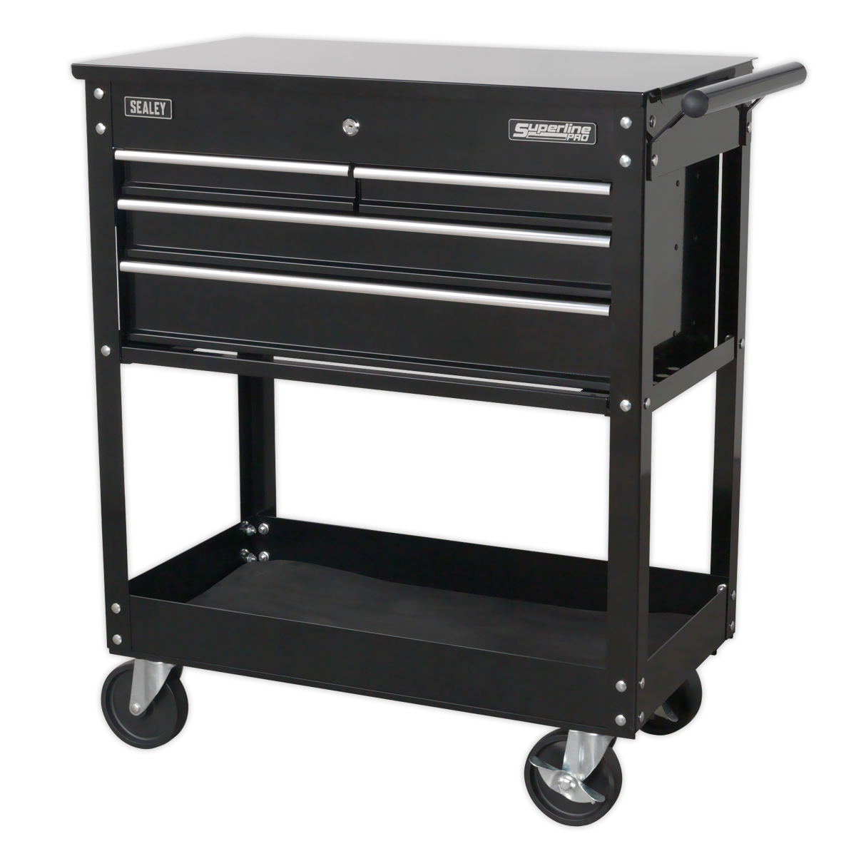 Superline PRO® Heavy-Duty Mobile Tool & Parts Trolley, 4 Drawer, Black (AP850MB) (Factory Refurbished C)