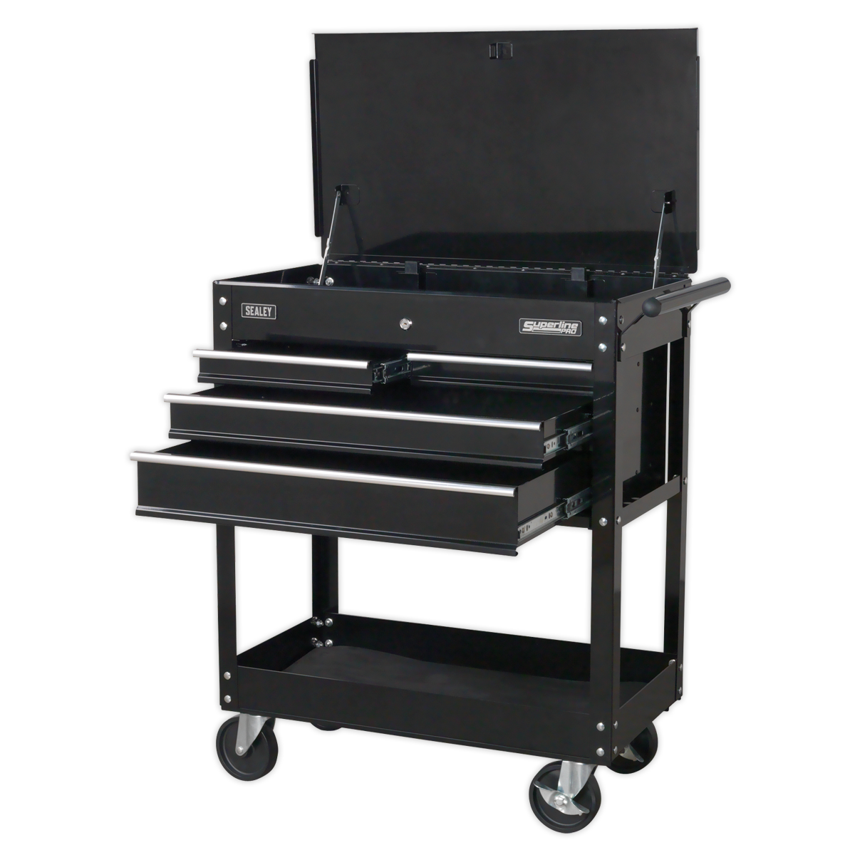 Superline PRO® Heavy-Duty Mobile Tool & Parts Trolley, 4 Drawer, Black (AP850MB) (Factory Refurbished C)