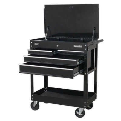 Superline PRO® Heavy-Duty Mobile Tool & Parts Trolley, 4 Drawer, Black (AP850MB) (Factory Refurbished C)