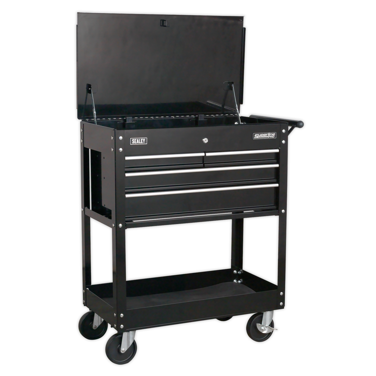 Superline PRO® Heavy-Duty Mobile Tool & Parts Trolley, 4 Drawer, Black (AP850MB) (Factory Refurbished C)