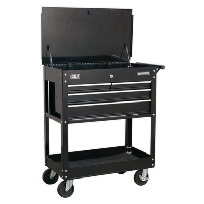 Superline PRO® Heavy-Duty Mobile Tool & Parts Trolley, 4 Drawer, Black (AP850MB) (Factory Refurbished C)