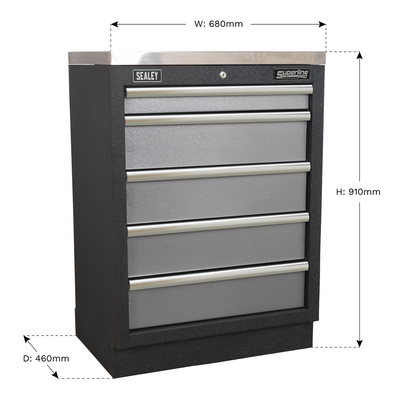 Superline PRO® Modular Floor Cabinet 680mm, 5 Drawer (APMS59) (Factory Refurbished C)