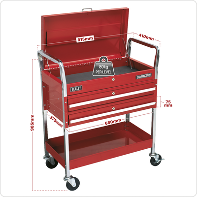 Superline PRO® Heavy-Duty Trolley with Lockable Top, 2 Drawer, 2-Level (CX1042D) (Factory Refurbished B)