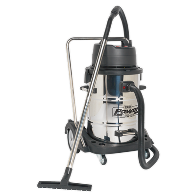Industrial Vacuum Cleaner Wet & Dry Stainless Steel Drum with Swivel Emptying 77L 2400W (Factory Refurbished A)