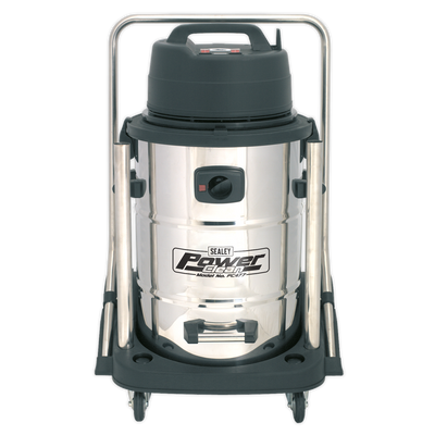 Industrial Vacuum Cleaner Wet & Dry Stainless Steel Drum with Swivel Emptying 77L 2400W (Factory Refurbished A)