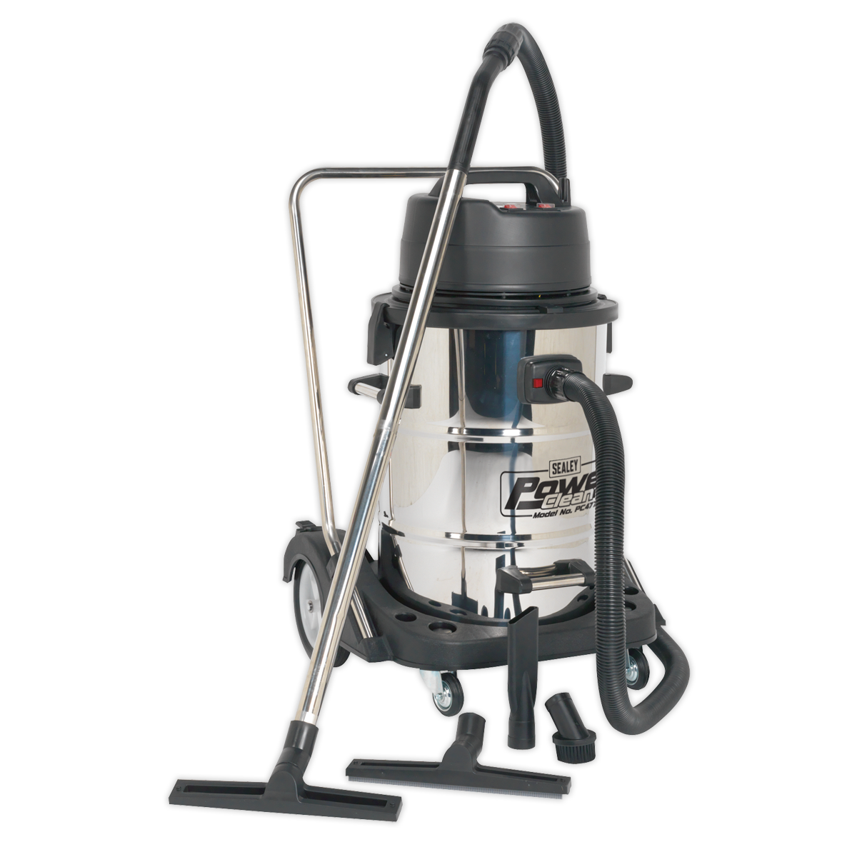 Industrial Vacuum Cleaner Wet & Dry Stainless Steel Drum with Swivel Emptying 77L 2400W (Factory Refurbished A)