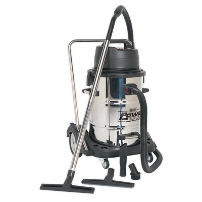 Industrial Vacuum Cleaner Wet & Dry Stainless Steel Drum with Swivel Emptying 77L 2400W (Factory Refurbished A)