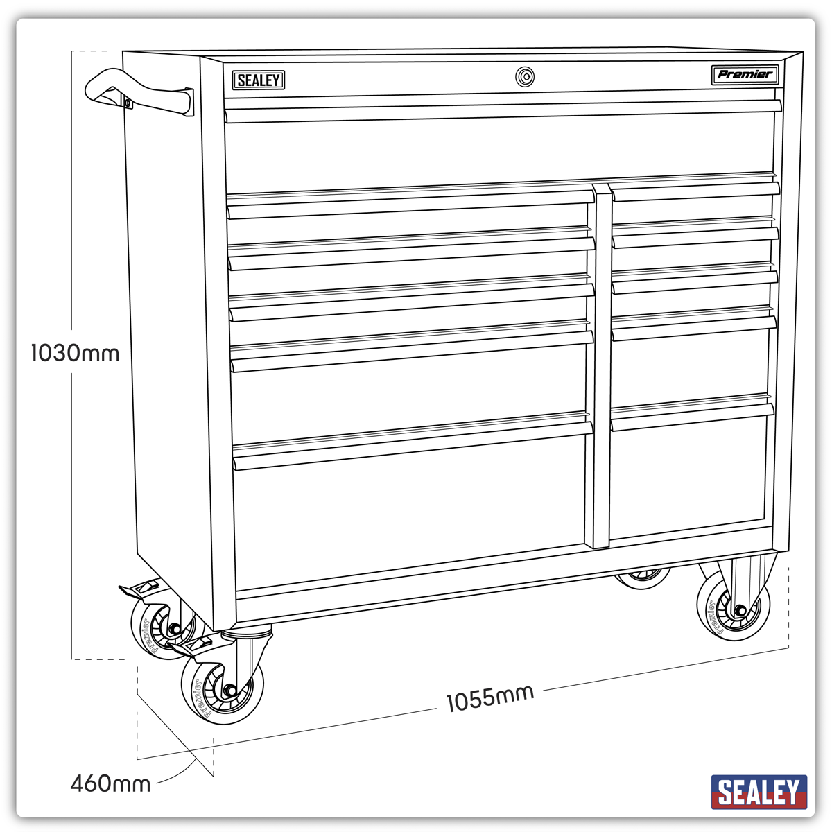 Premier™ Heavy-Duty Extra-Wide Rollcab 1055mm, 11 Drawer, Stainless Steel (PTB105511SS) (Factory Refurbished C)