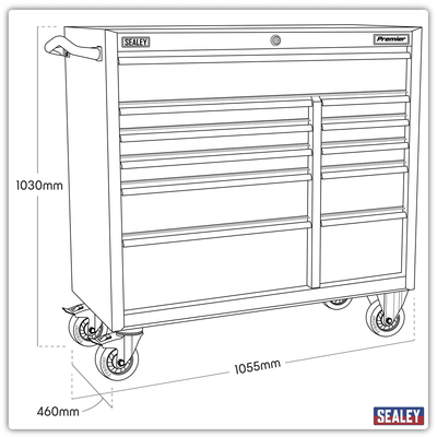 Premier™ Heavy-Duty Extra-Wide Rollcab 1055mm, 11 Drawer, Stainless Steel (PTB105511SS) (Factory Refurbished C)