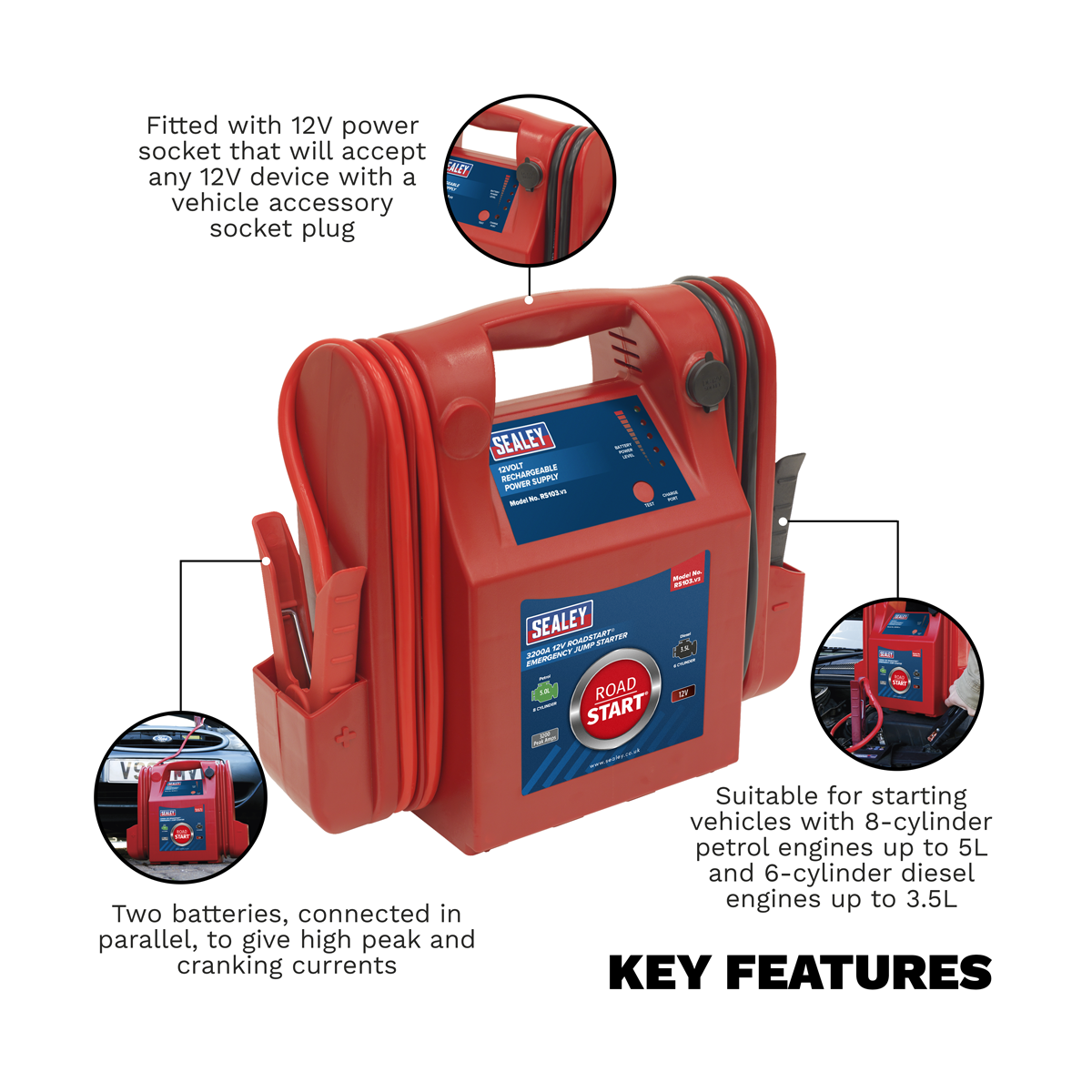 RoadStart® 12V Emergency Jump Starter, 3200A (RS103) (Factory Refurbished C)