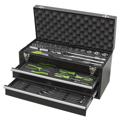 Siegen Portable Tool Chest with Tool Kit, 2 Drawer, Black (S01055) (Factory Refurbished A)