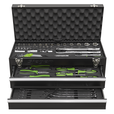 Siegen Portable Tool Chest with Tool Kit, 2 Drawer, Black (S01055) (Factory Refurbished A)