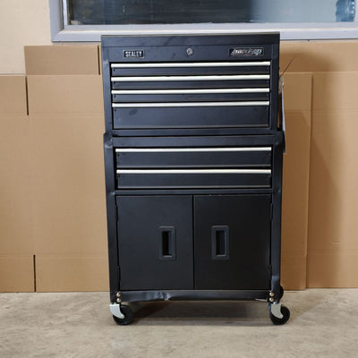 Siegen Topchest & Rollcab Combination with Tool Kit, 6 Drawer, Black (S01267) (Factory Refurbished C)