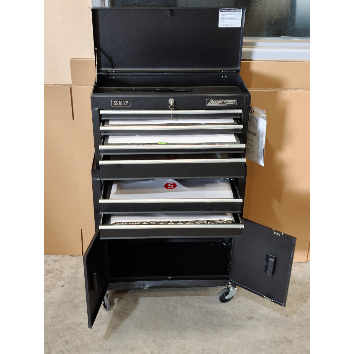 Siegen Topchest & Rollcab Combination with Tool Kit, 6 Drawer, Black (S01267) (Factory Refurbished C)