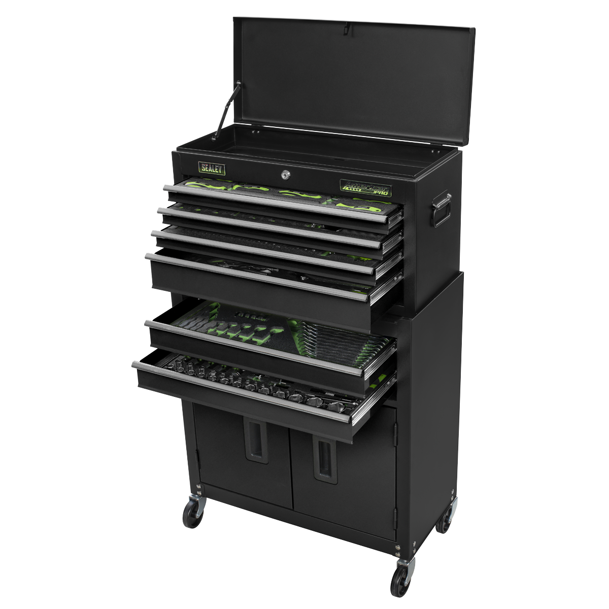 Siegen Topchest & Rollcab Combination with Tool Kit, 6 Drawer, Black (S01267) (Factory Refurbished C)