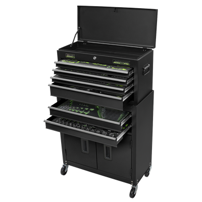 Siegen Topchest & Rollcab Combination with Tool Kit, 6 Drawer, Black (S01267) (Factory Refurbished C)