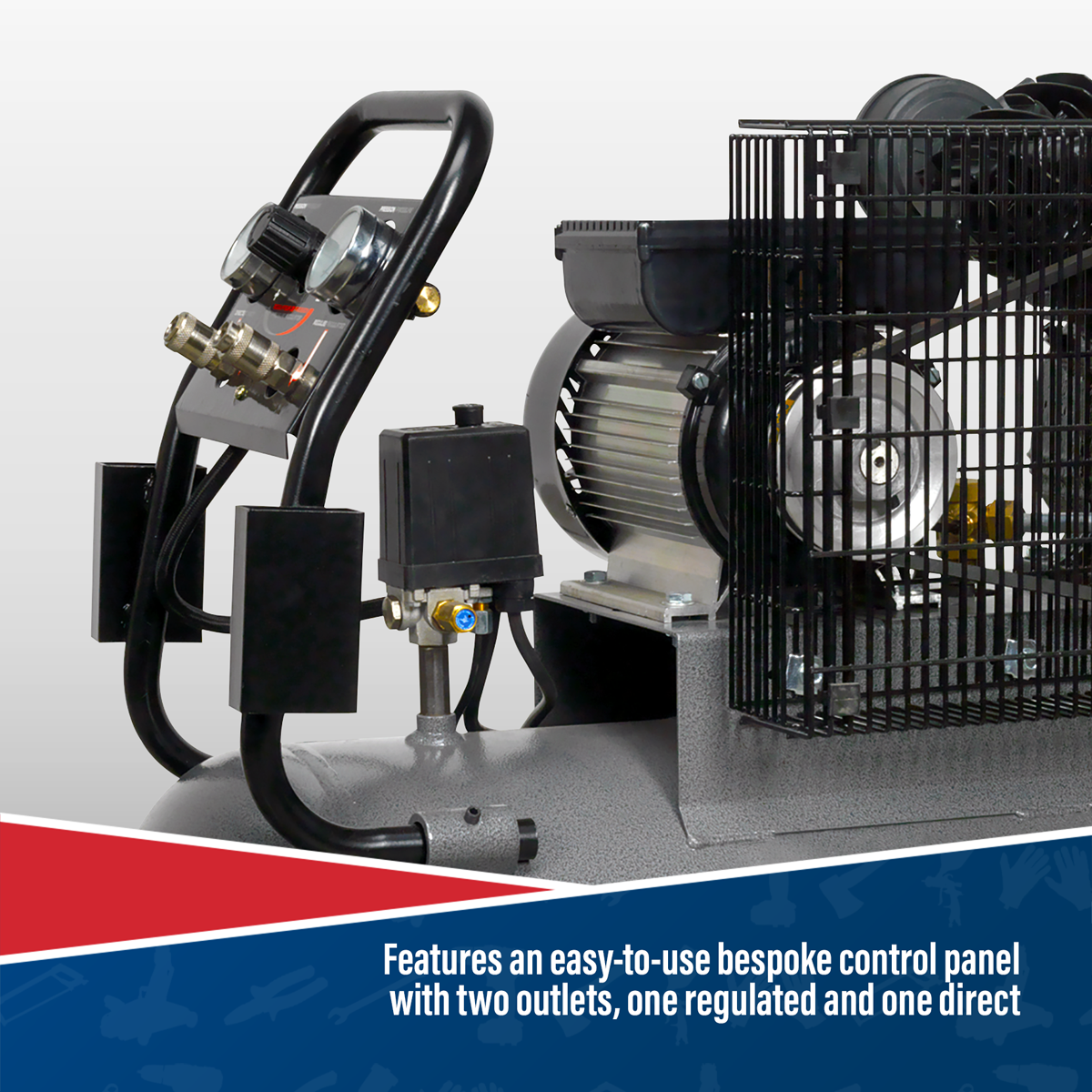 Premier 100L Belt Drive Air Compressor with Front Panel, 3hp (SAC3103B) (Factory Refurbished B)