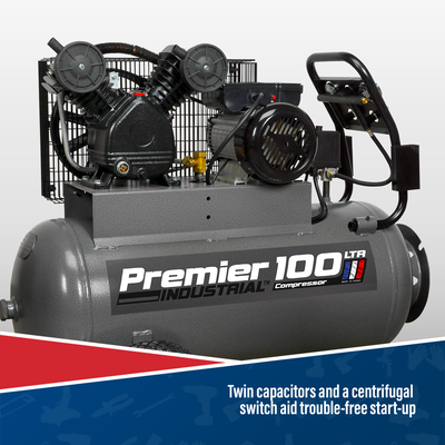Premier 100L Belt Drive Air Compressor with Front Panel, 3hp (SAC3103B) (Factory Refurbished B)