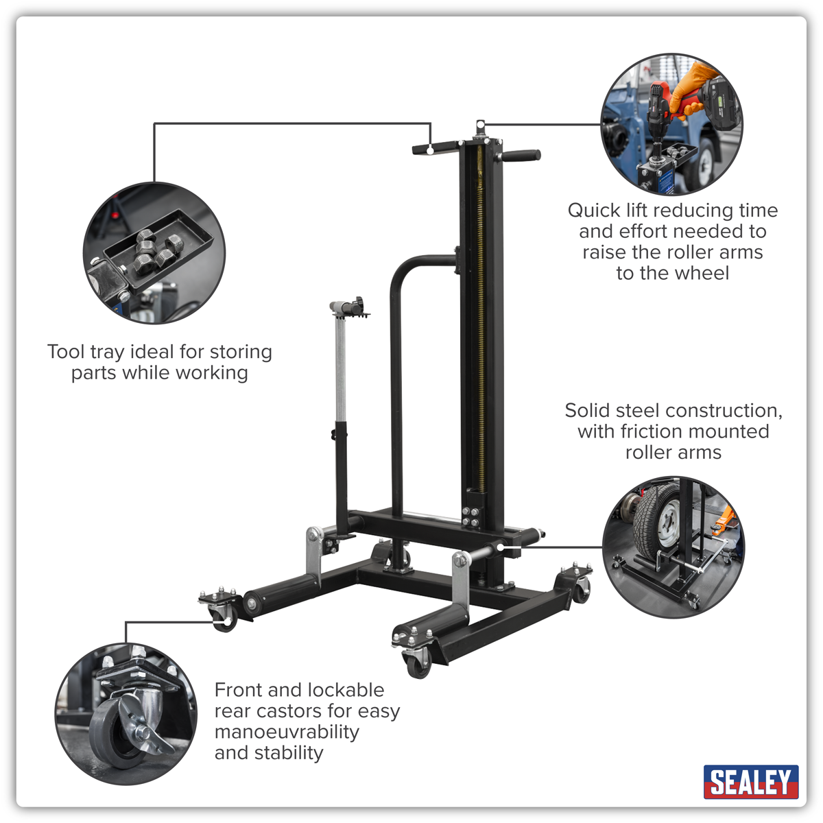 Viking Quick Lift Wheel Removal/Lifter Trolley, 50kg Capacity (WD50QLS) (Factory Refurbished B)