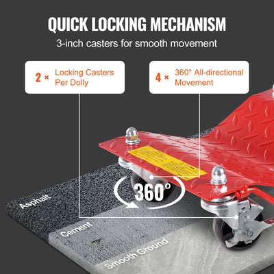 VEVOR Vehicle Positioning Dolly Set (4 PCS), 3.6-Ton Total Capacity, Steel Car Moving Dollies with Wheels, Vehicle Positioning and Maneuvering Aid for Cars, Trucks, Trailers, Motorcycles, and Boats, Red.