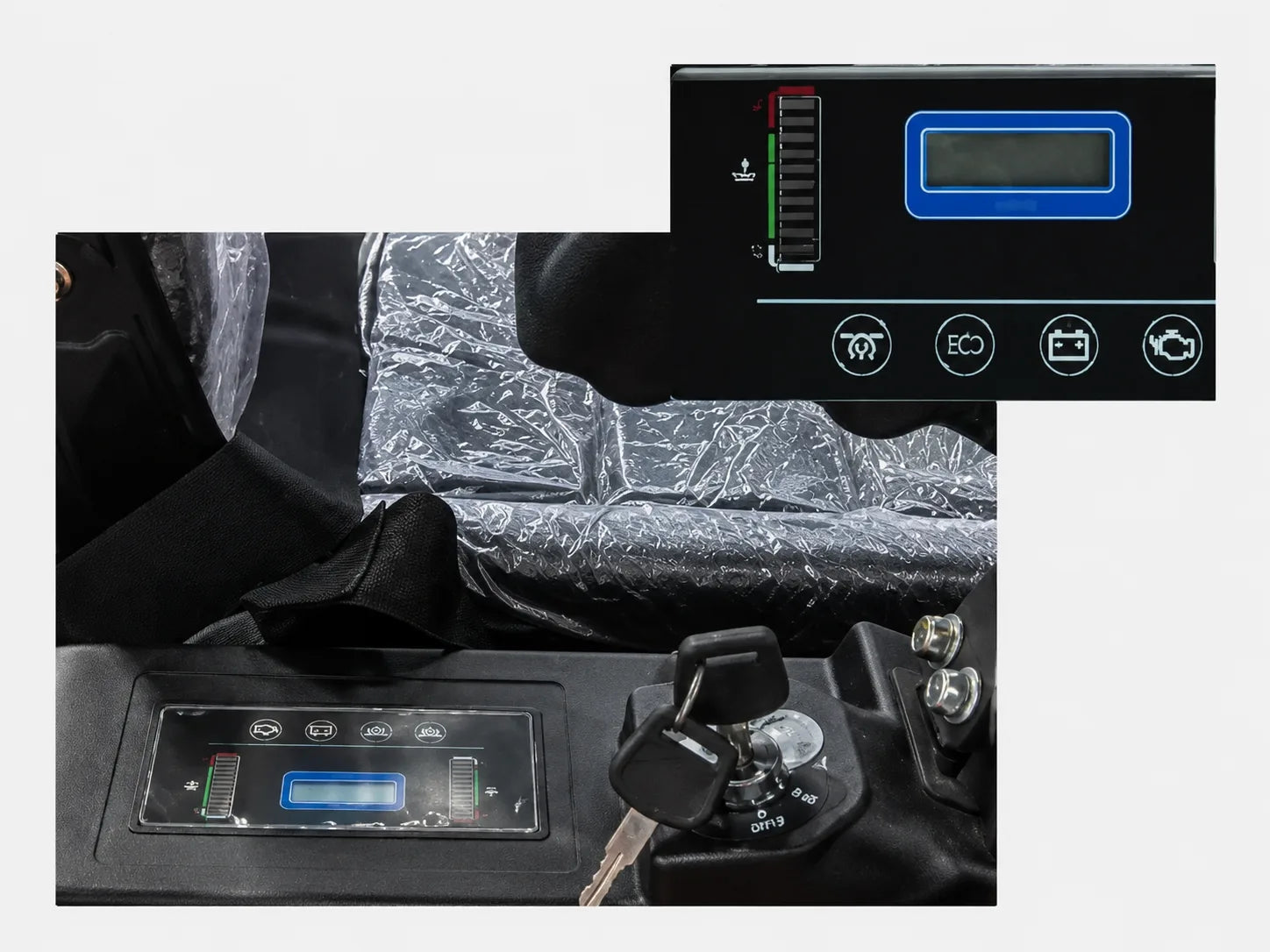 Dashboard display on TYPHON TERROR XVIII mini excavator